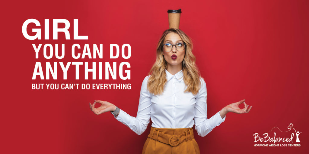 Woman balances coffee on her head with quote