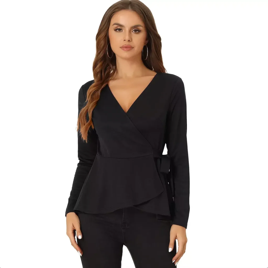 Target black peplum top on woman model